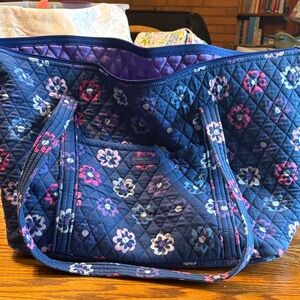 Vera Bradley Quilted Floral Tote in Navy and Purple